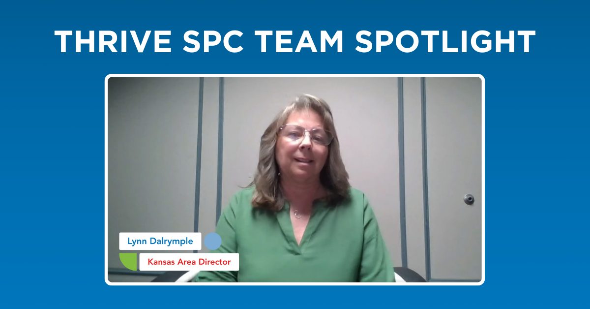Blue + White blog title Graphic "Thrive SPC Team Spotlight"