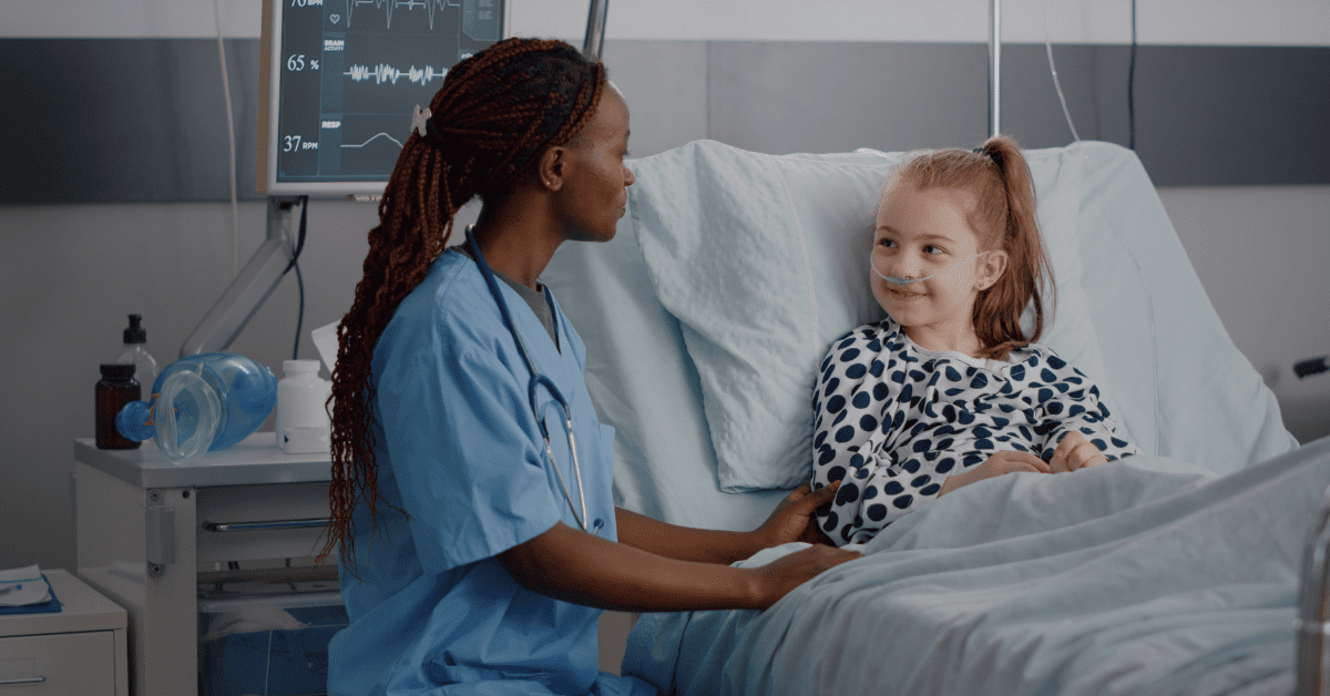 nurse helping child in hospital bed, "How to Support Patients Post-Surgery