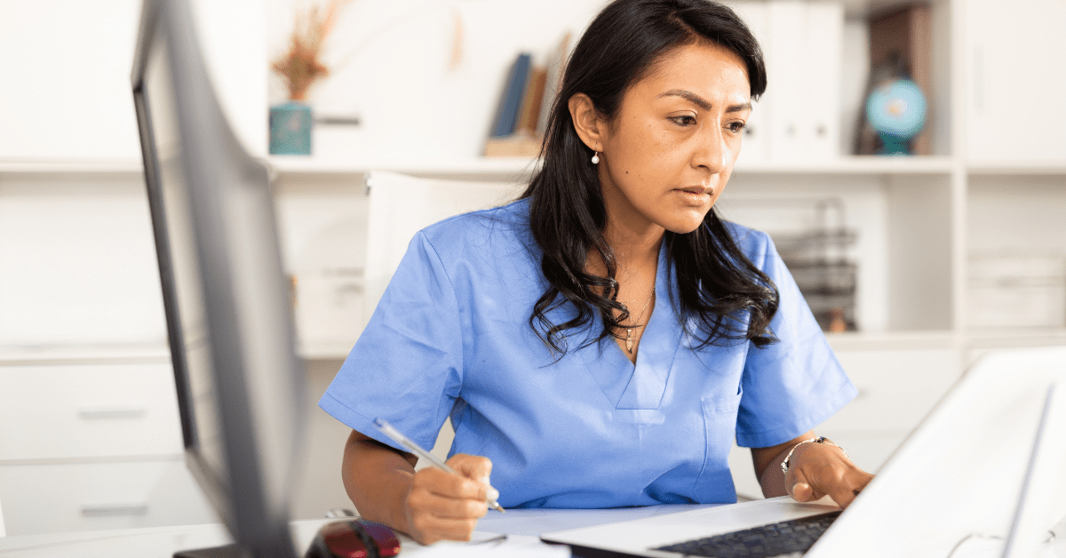 nurse on the computer "Continuing Education as a Pediatric Home Care Nurse"